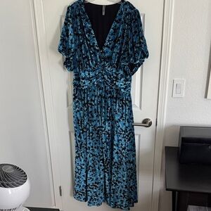 Anthropologie Teal and Black Velvet Floral Maxi Dress